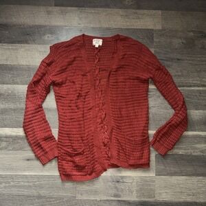 Hippie Rose Cardigan Sweater Womens L Red Crochet Bohemian